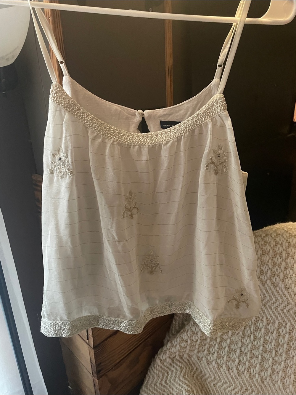 American Eagle Outfitters Cream Embroidered Spaghetti Strap Camisole